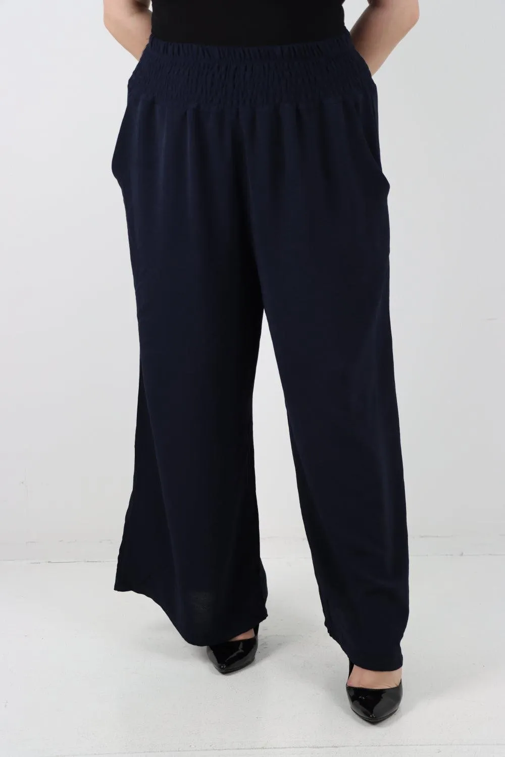 Shirred Waist Side Pockets Trouser