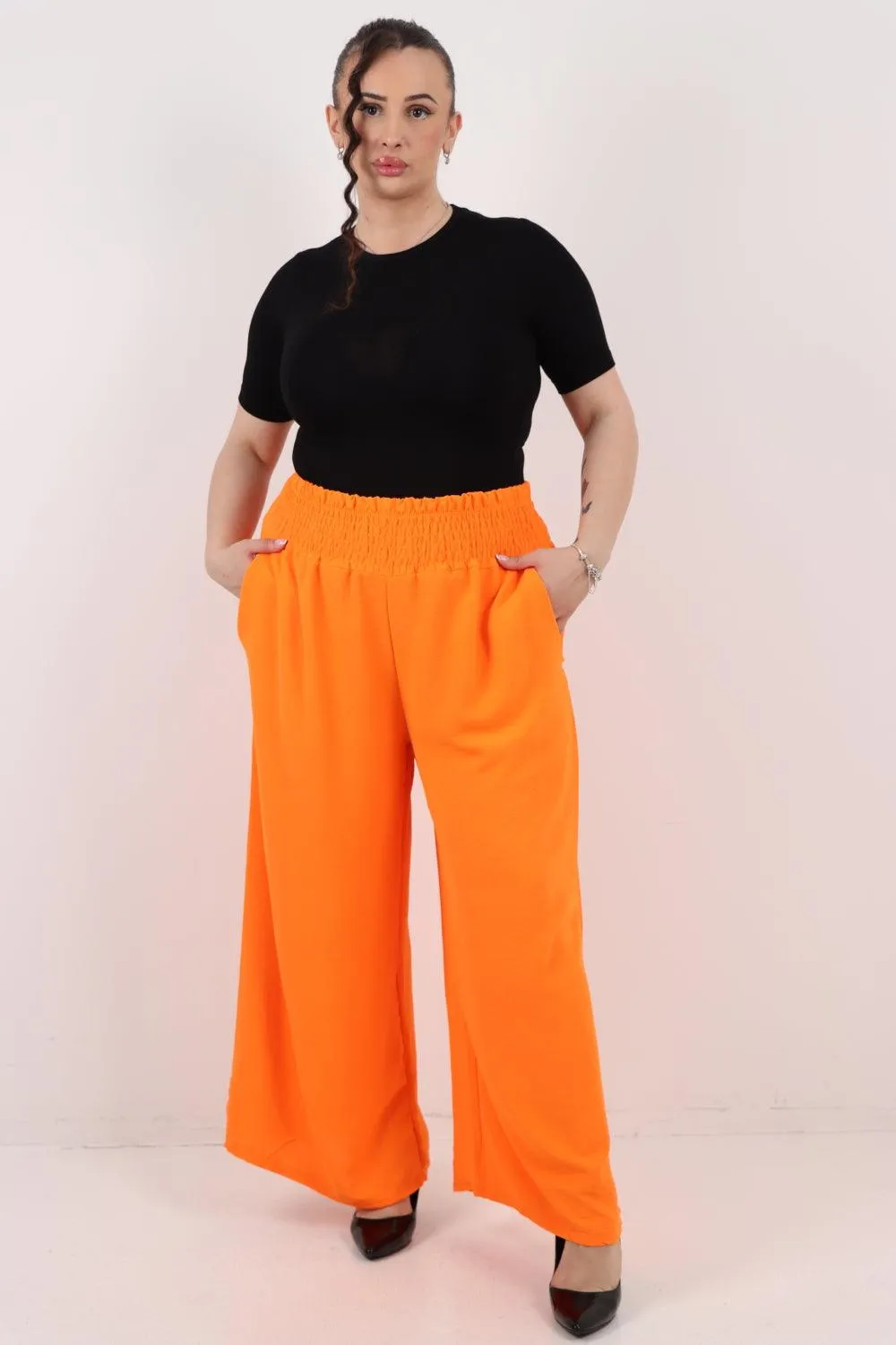 Shirred Waist Side Pockets Trouser