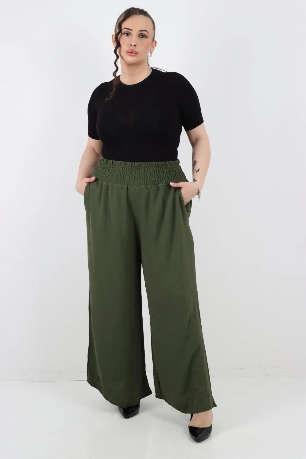 Shirred Waist Side Pockets Trouser