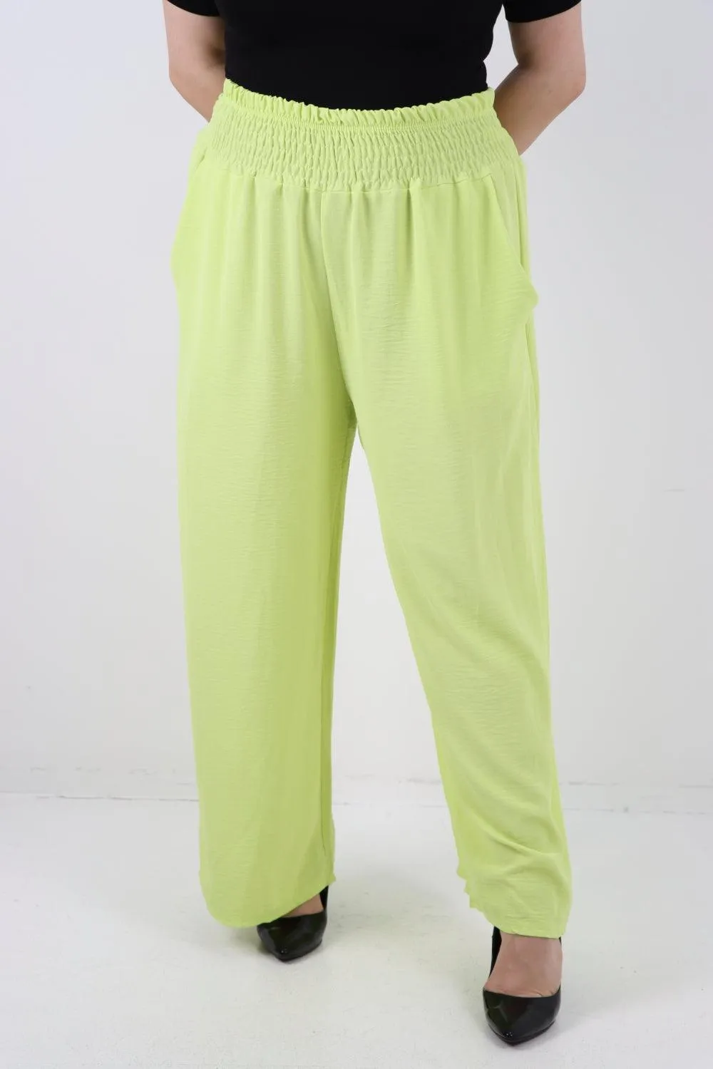 Shirred Waist Side Pockets Trouser