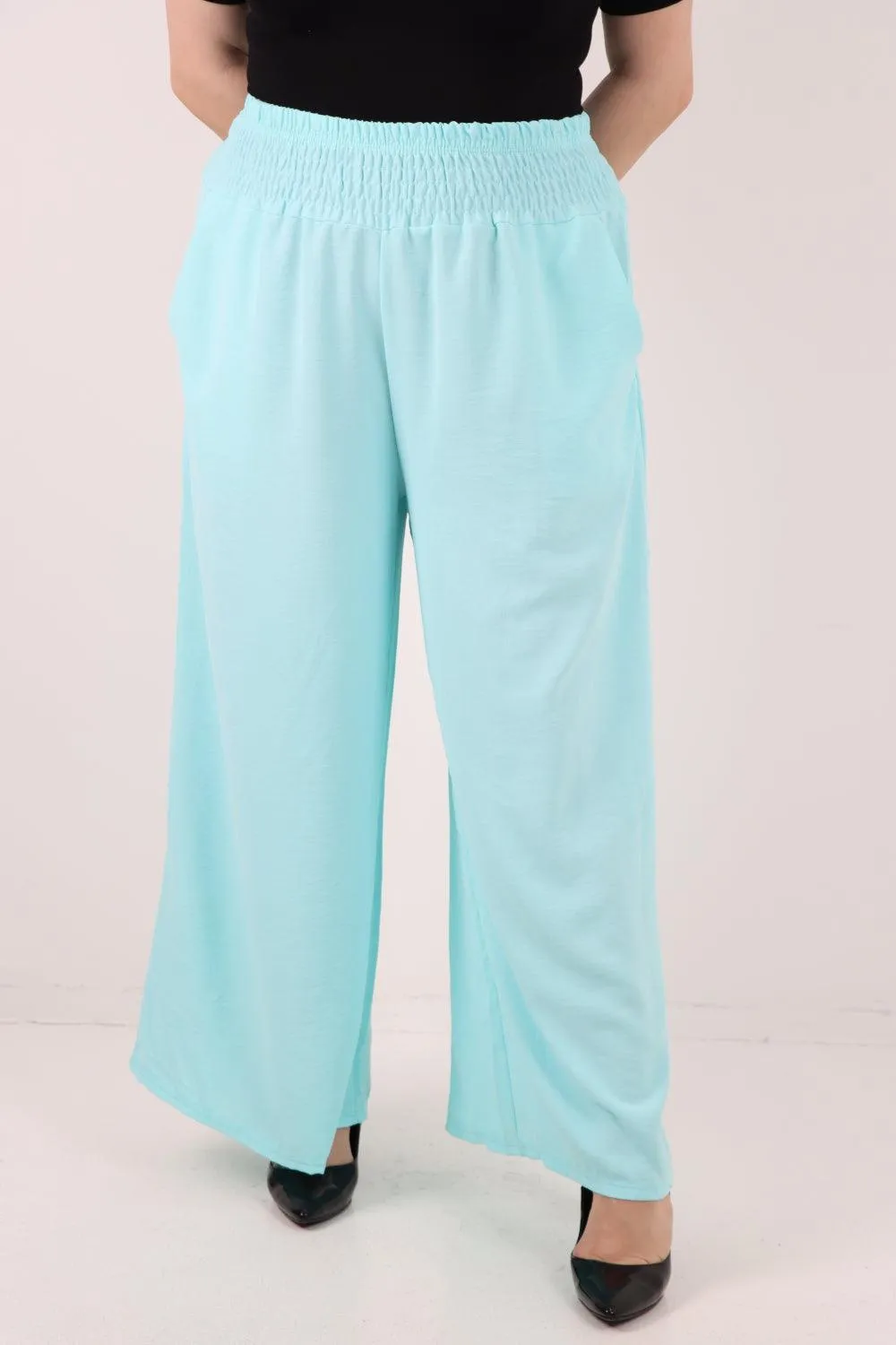 Shirred Waist Side Pockets Trouser