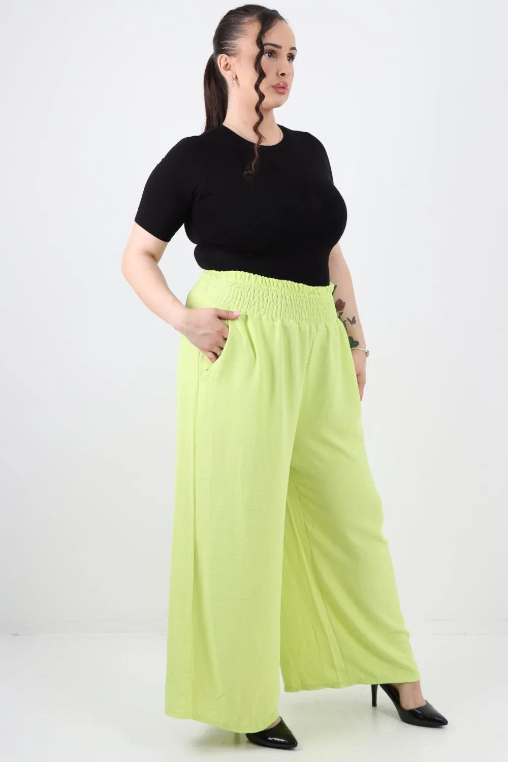 Shirred Waist Side Pockets Trouser