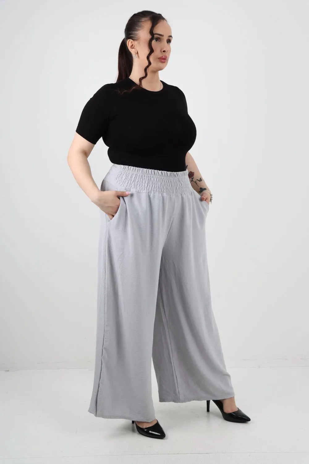 Shirred Waist Side Pockets Trouser