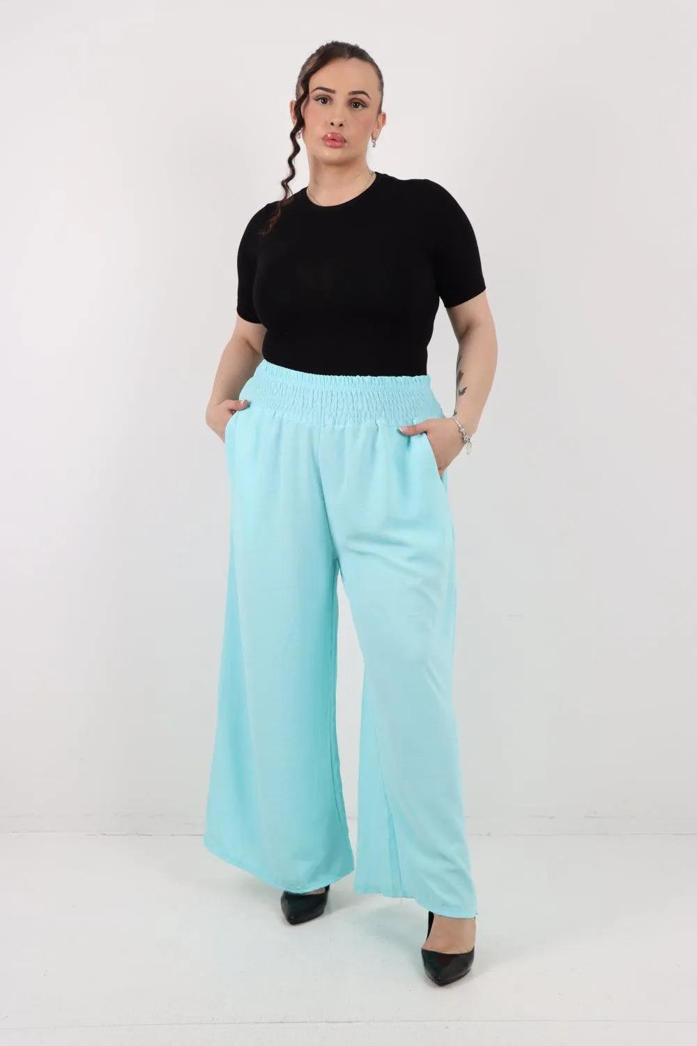 Shirred Waist Side Pockets Trouser