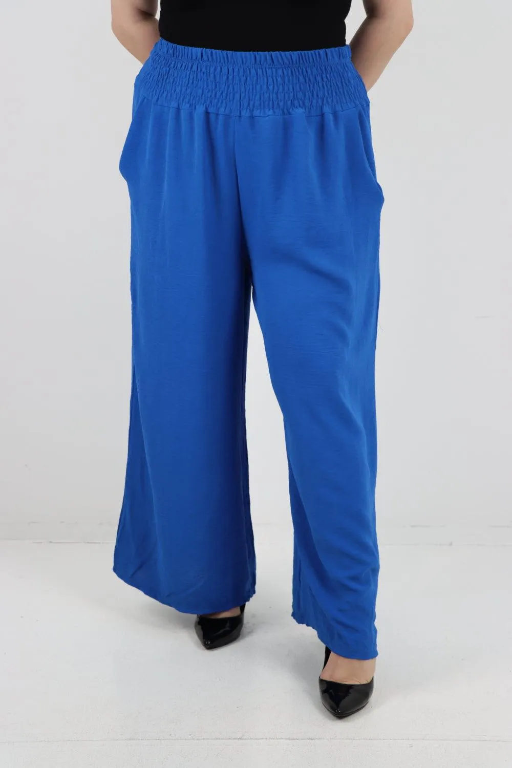 Shirred Waist Side Pockets Trouser