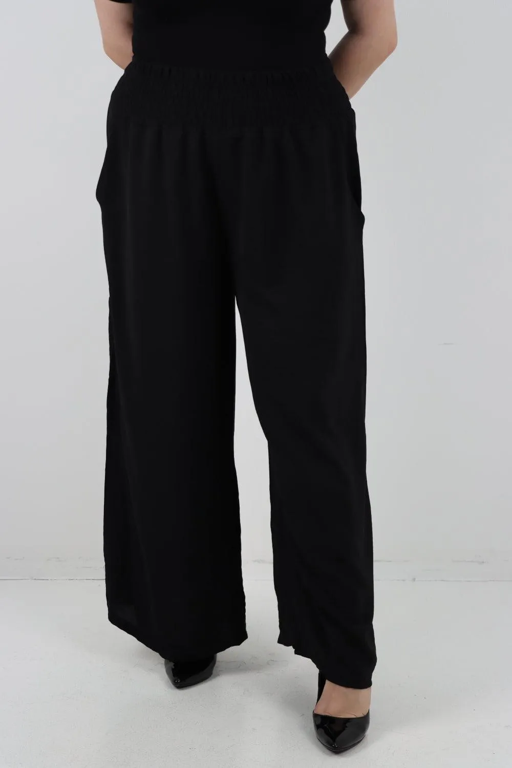 Shirred Waist Side Pockets Trouser