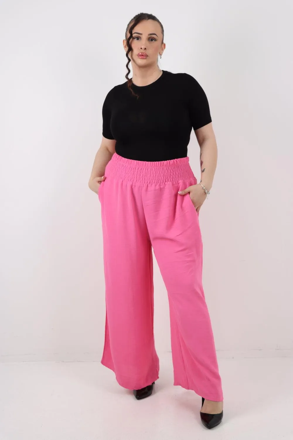 Shirred Waist Side Pockets Trouser