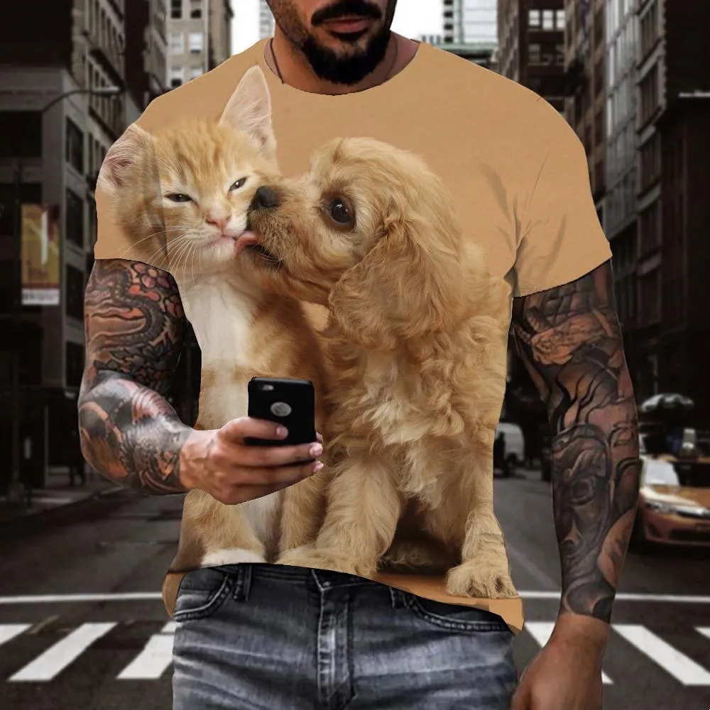 shirt animaldocile pets Casual shirt 3Dmen Cool cat and dog art costume