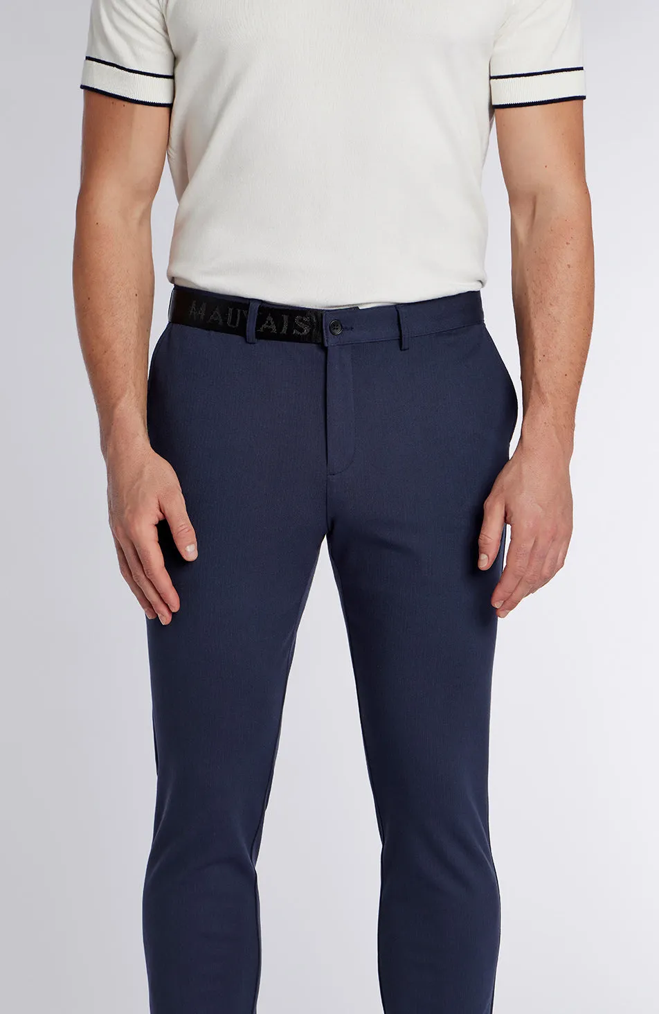 Signature Half Belt Pants in Navy