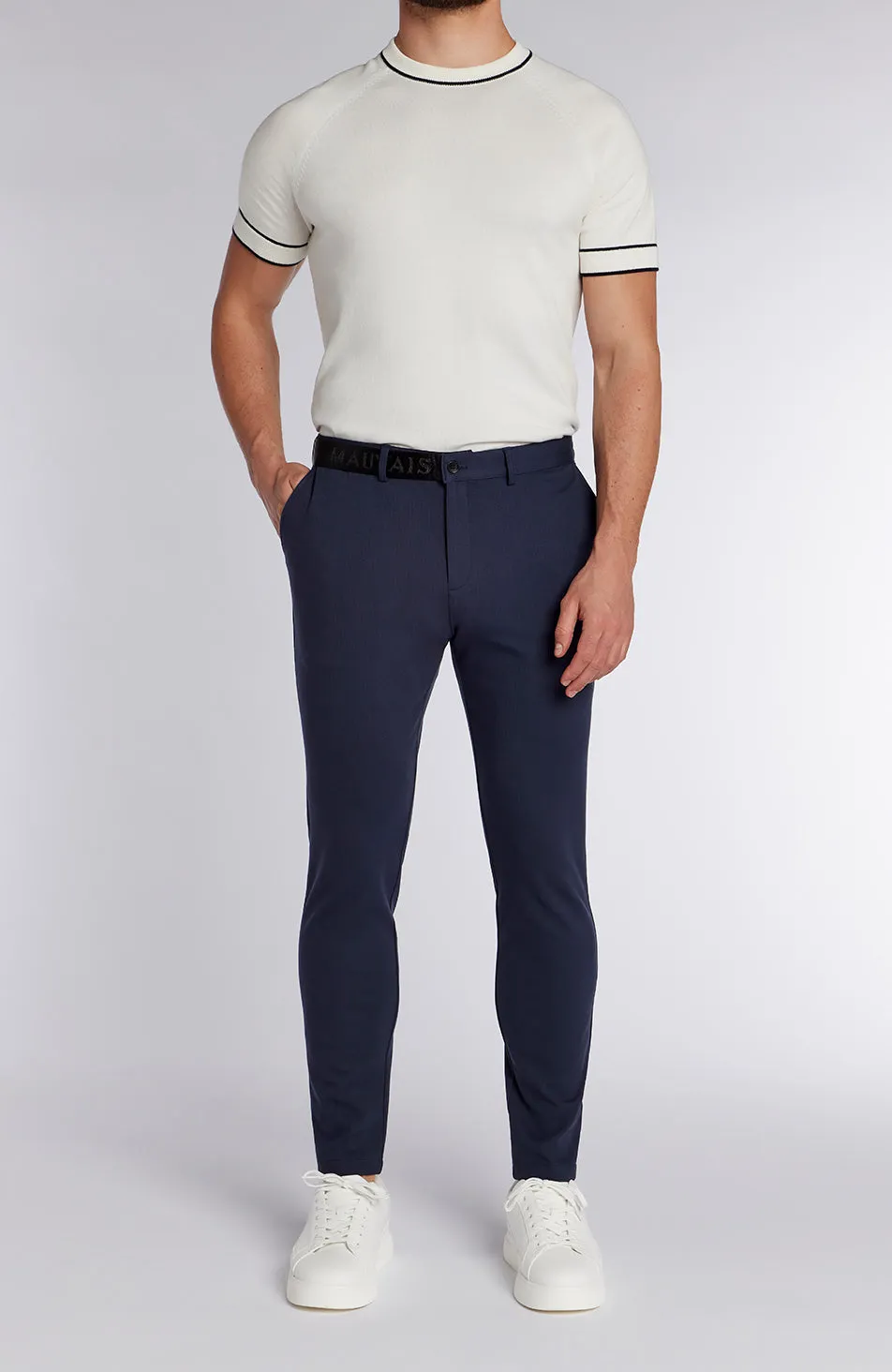 Signature Half Belt Pants in Navy