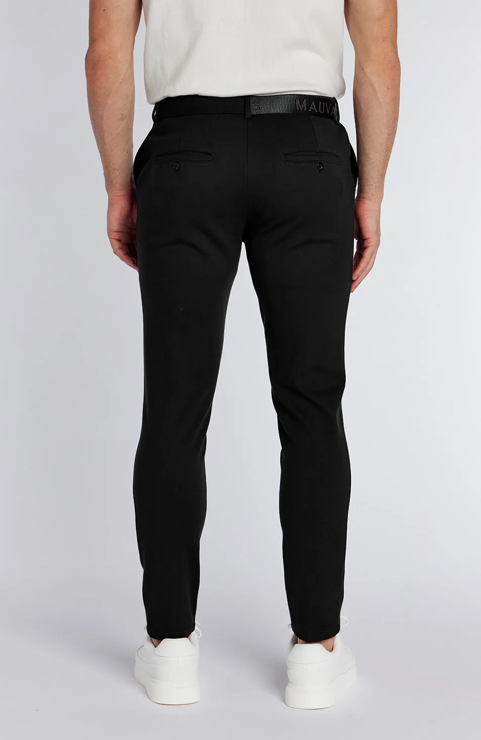 Signature pants With Tonal Half Belt in Black