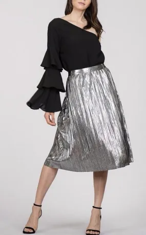 Silver Metallic Pleated Skirt