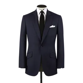 Single Breasted Notch Lapel Suit in Dark Navy Blue Plain Weave