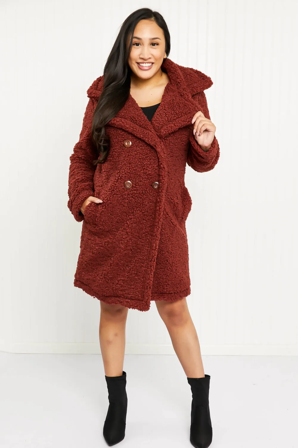 SIZE MEDIUM Double-Breasted Teddy Coat