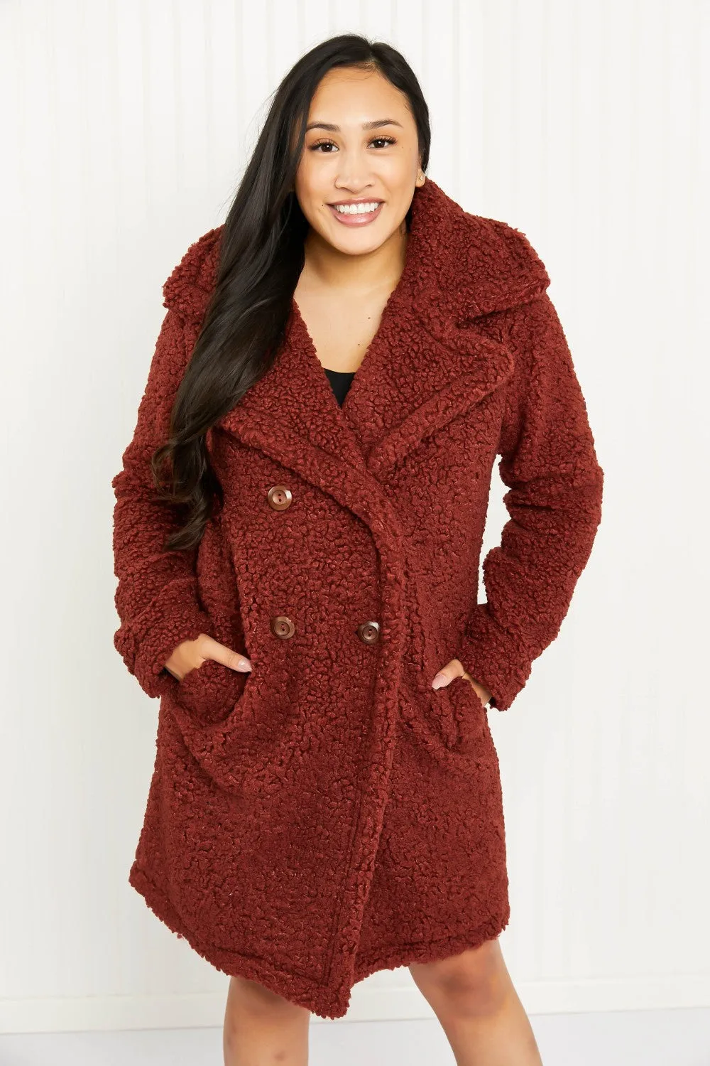 SIZE MEDIUM Double-Breasted Teddy Coat