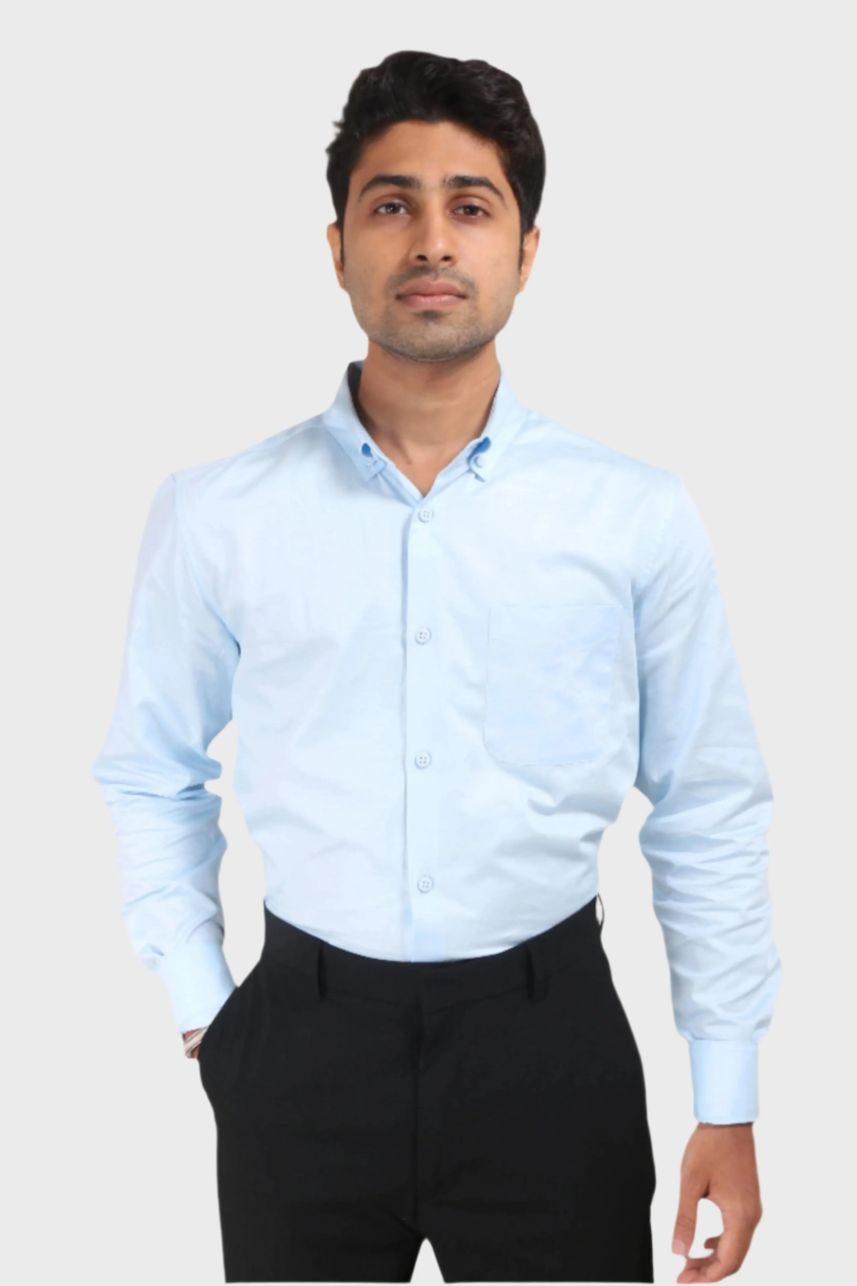 SKY BLUE SATIN SLUB SLIM FIT SHIRT