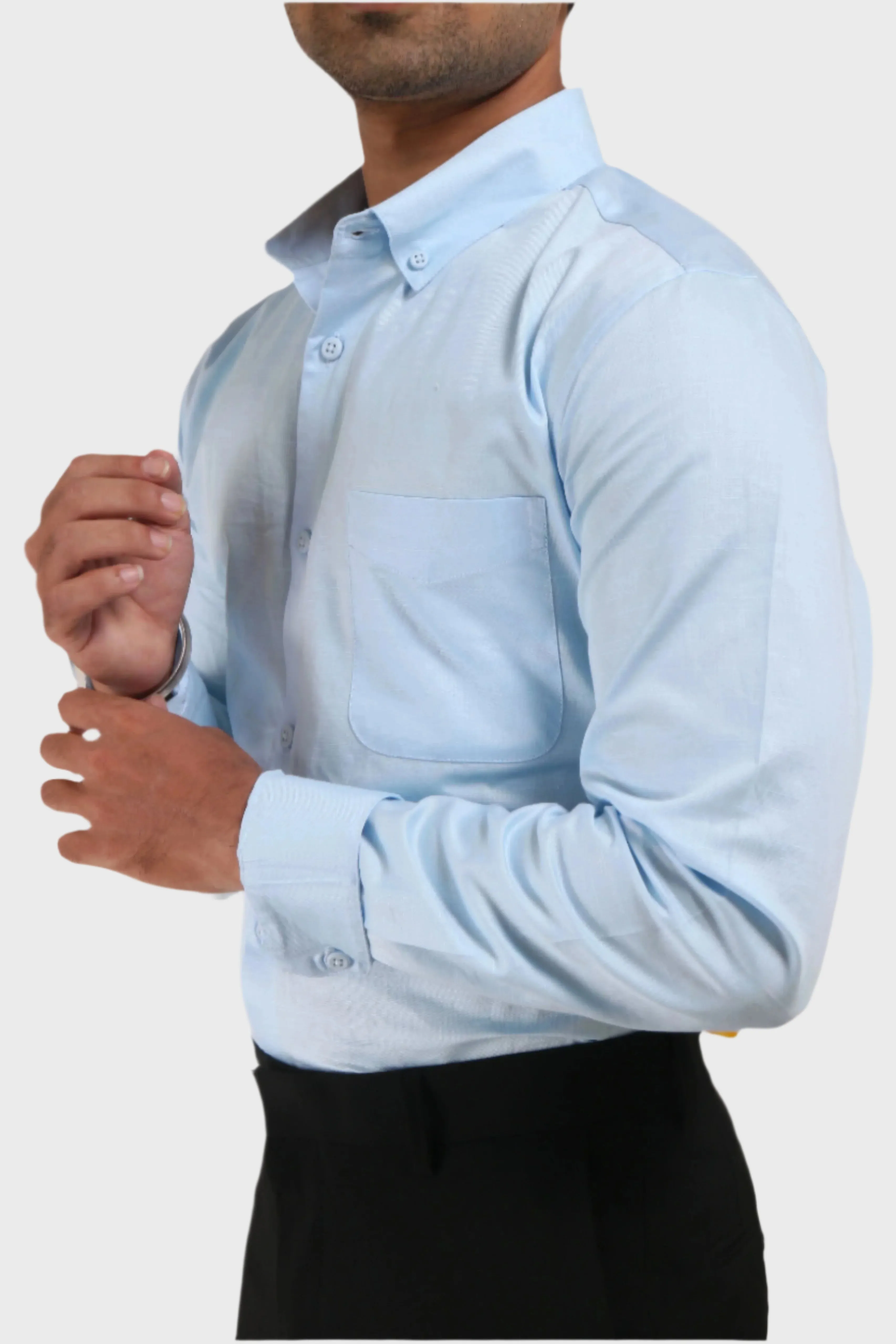 SKY BLUE SATIN SLUB SLIM FIT SHIRT