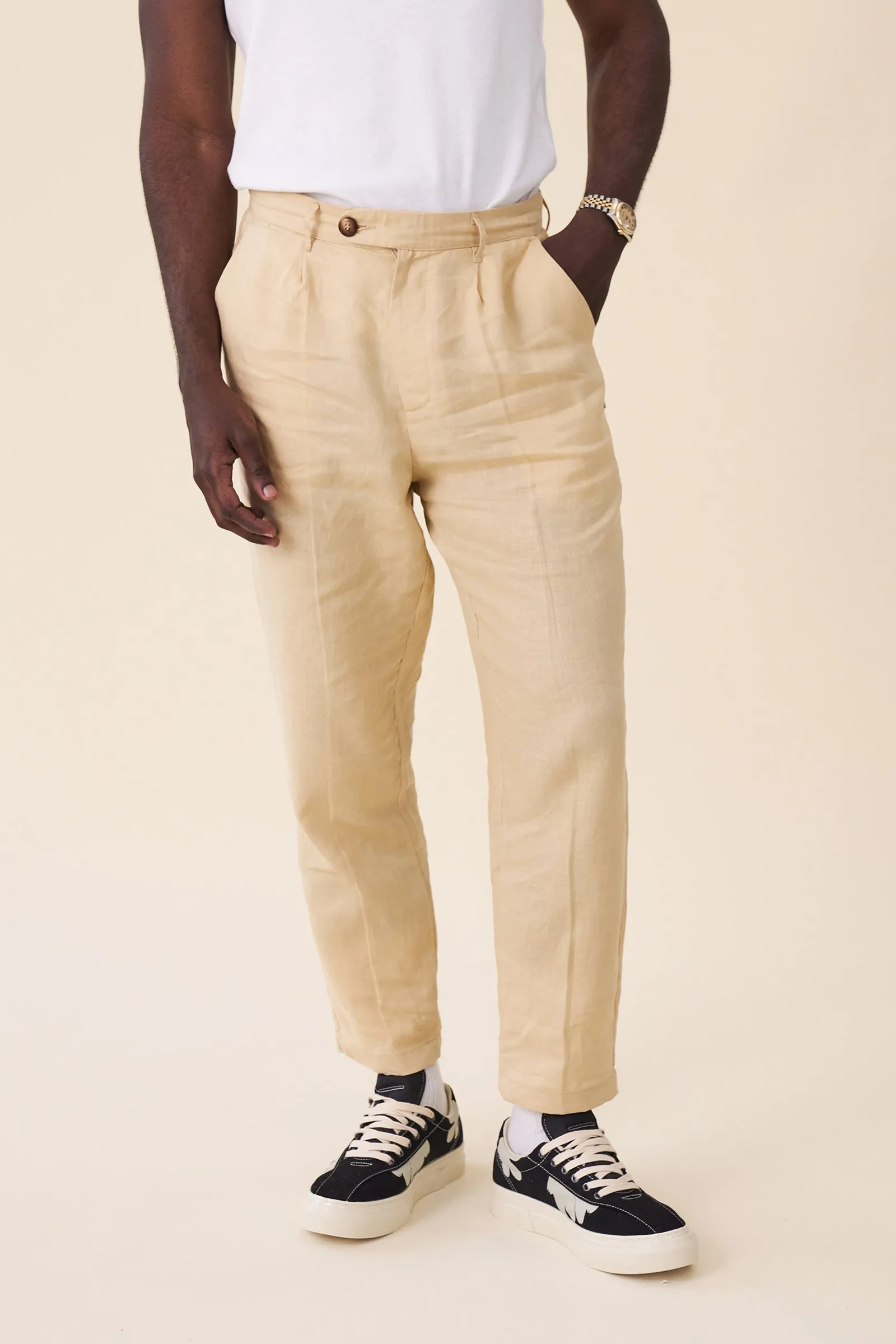 SMART PLEAT LINEN TROUSERS - MAIZE YELLOW