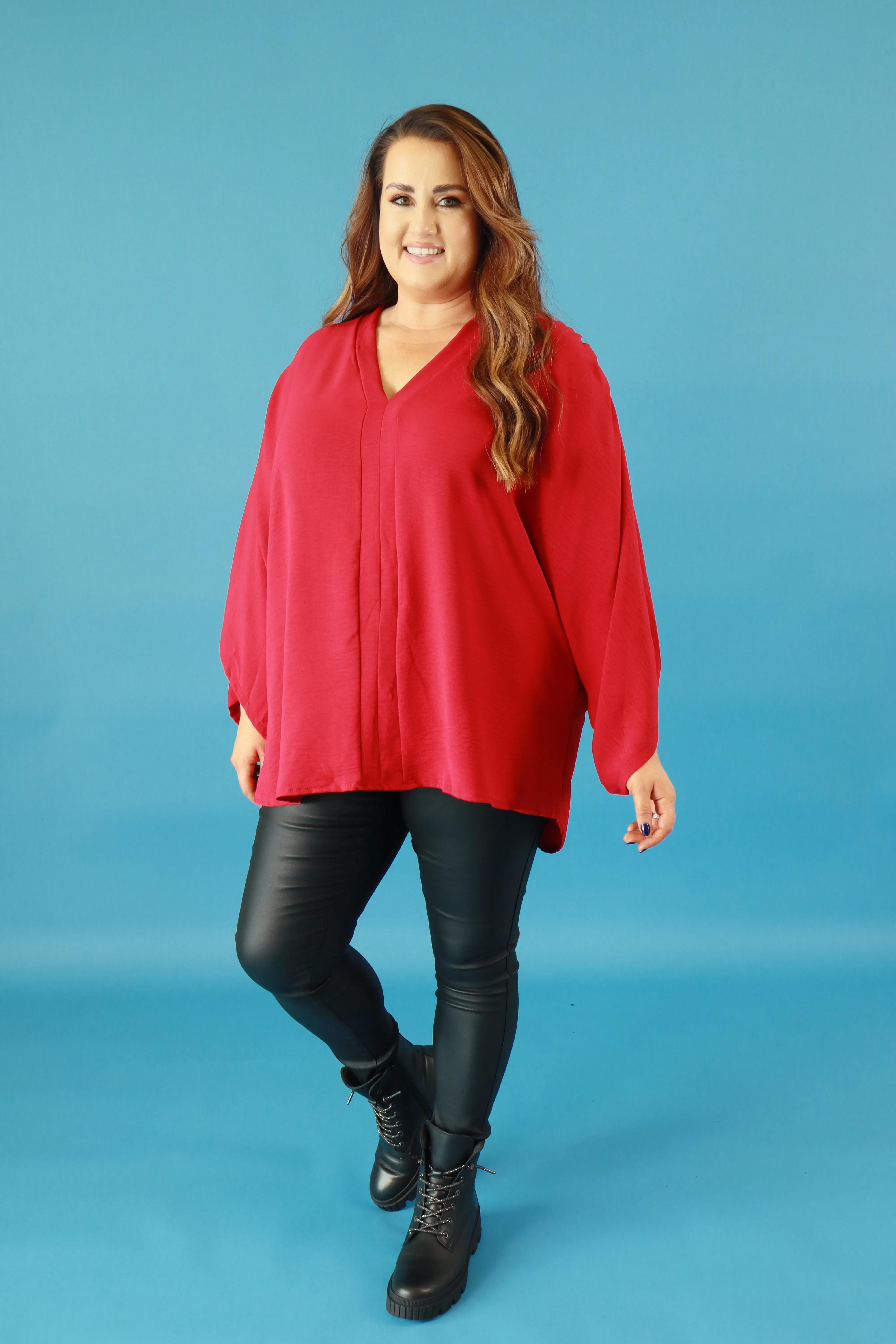 Stella Kimono Sleeve Blouse in Red