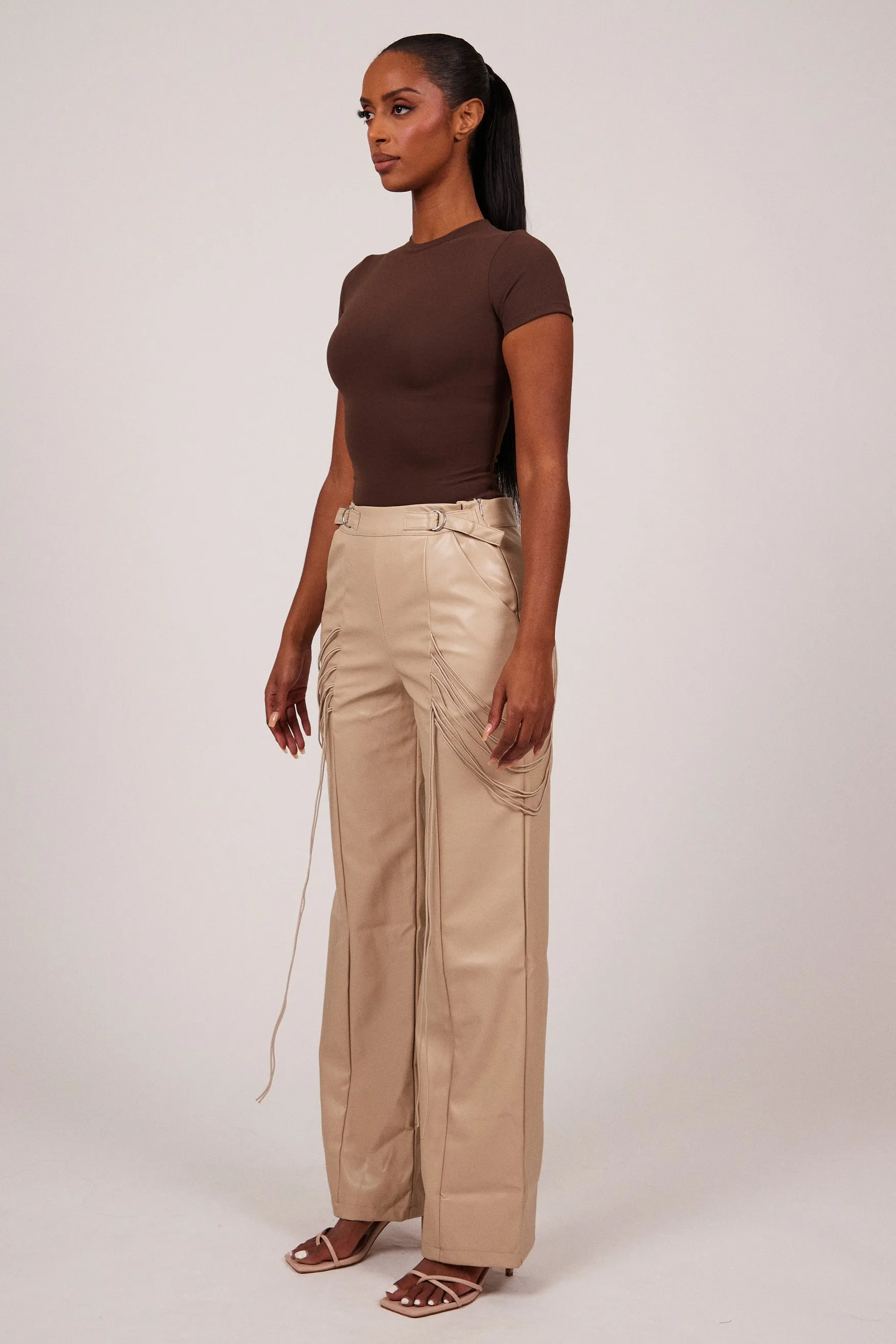 String detail leather trousers