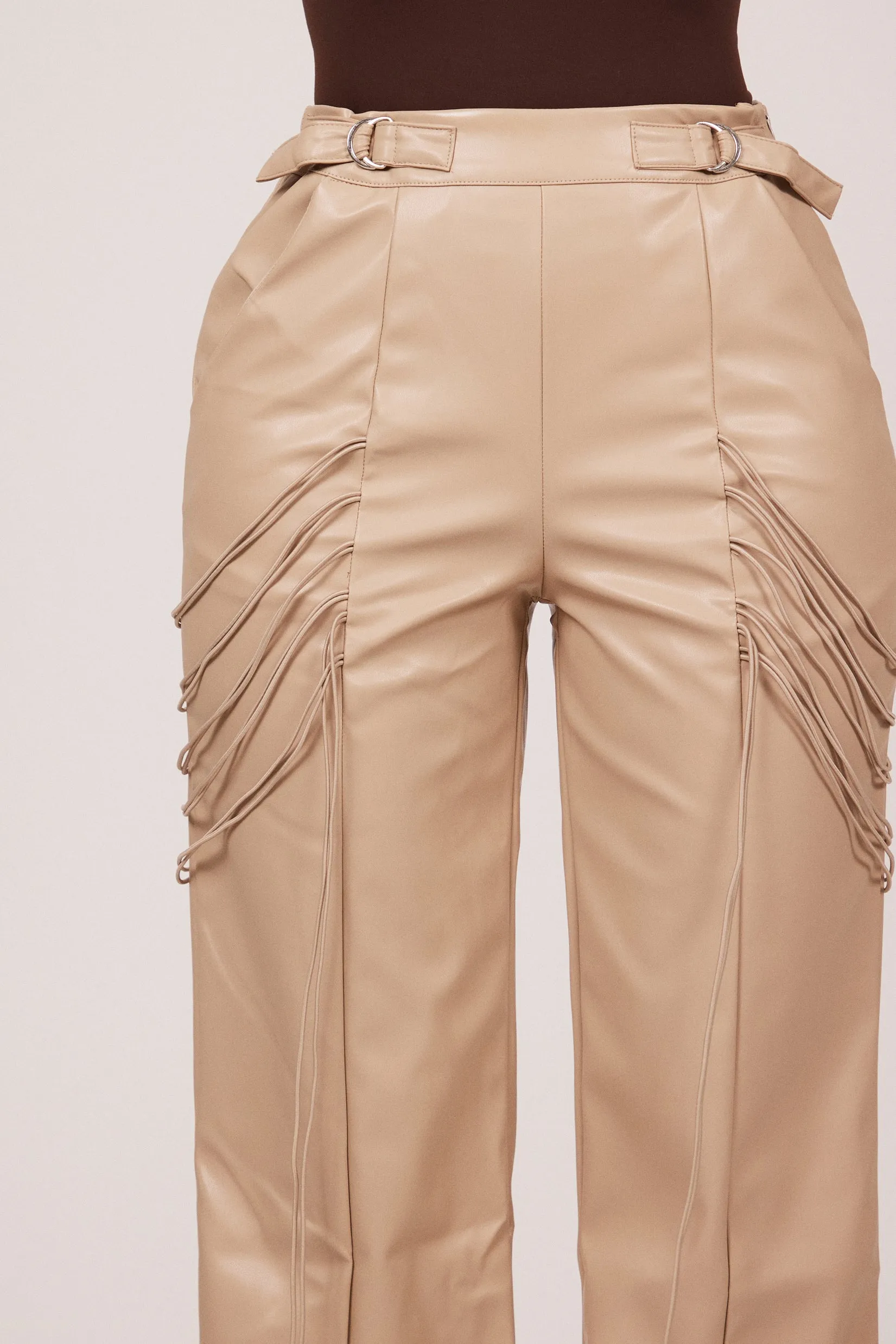 String detail leather trousers