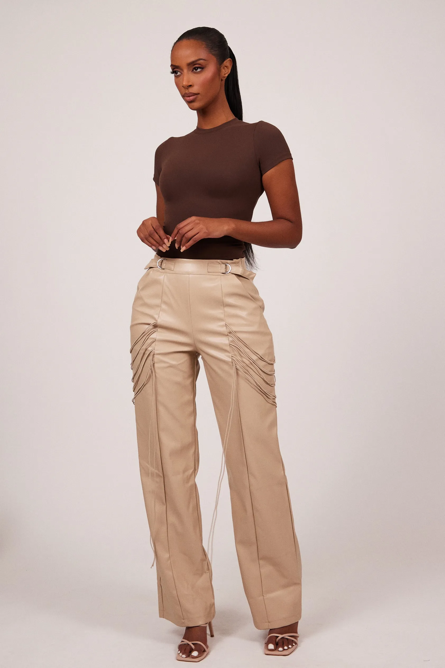 String detail leather trousers