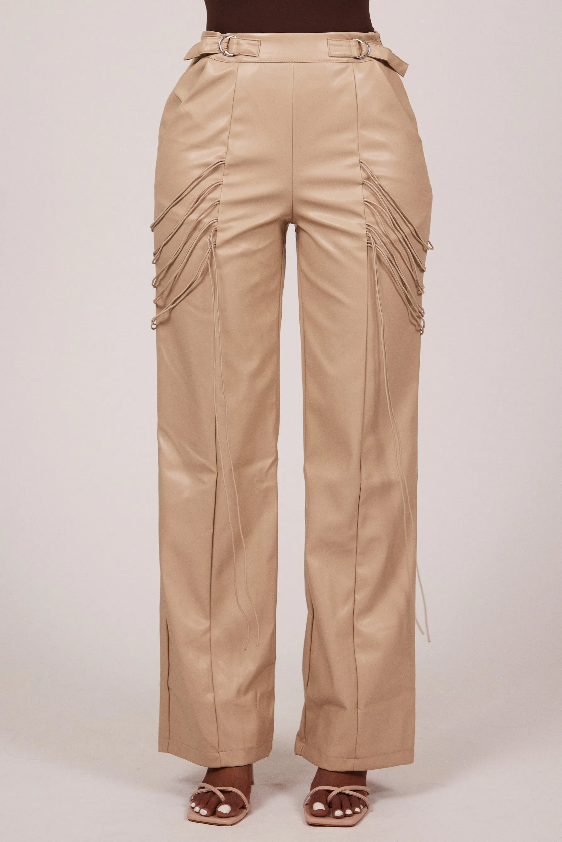 String detail leather trousers