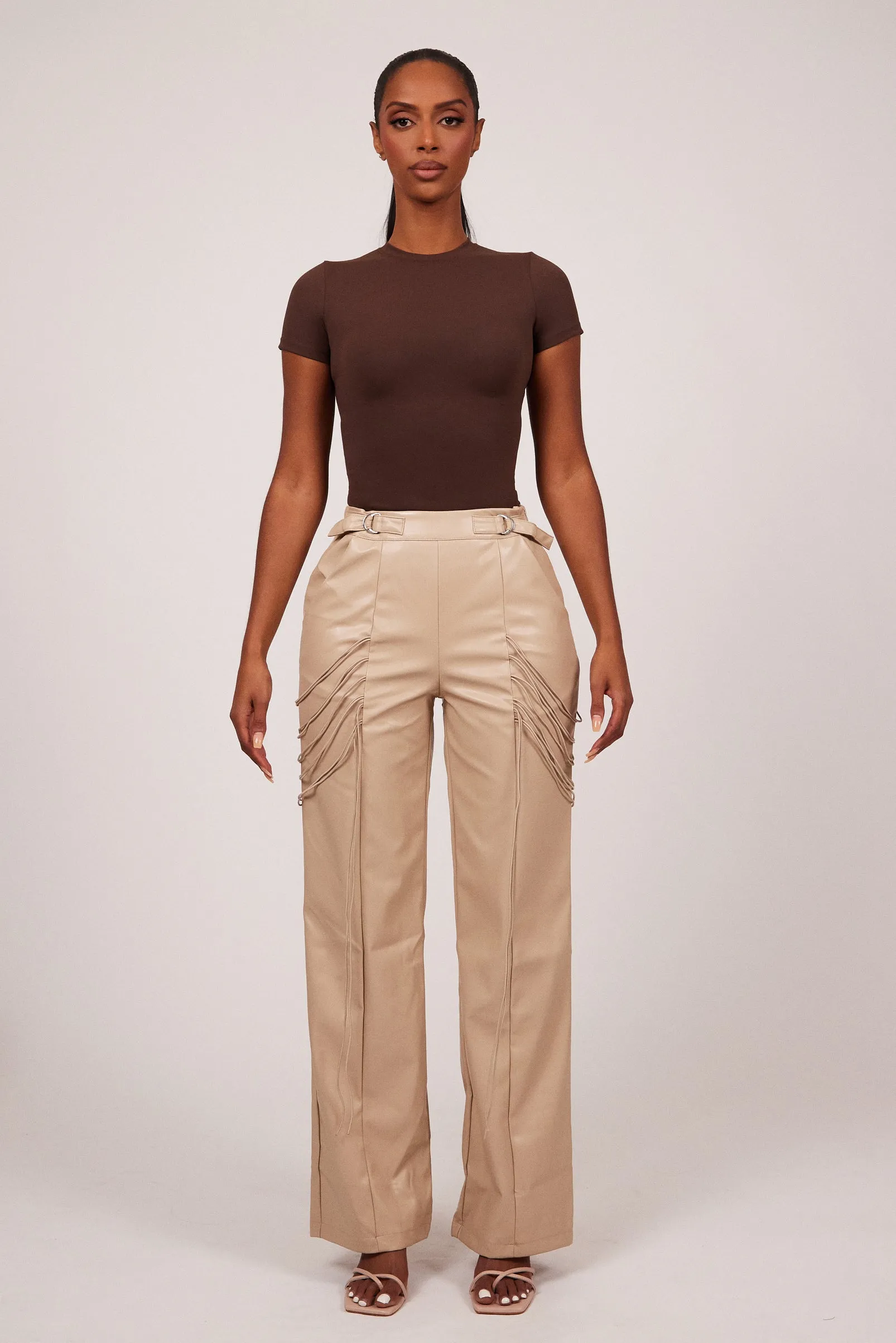 String detail leather trousers