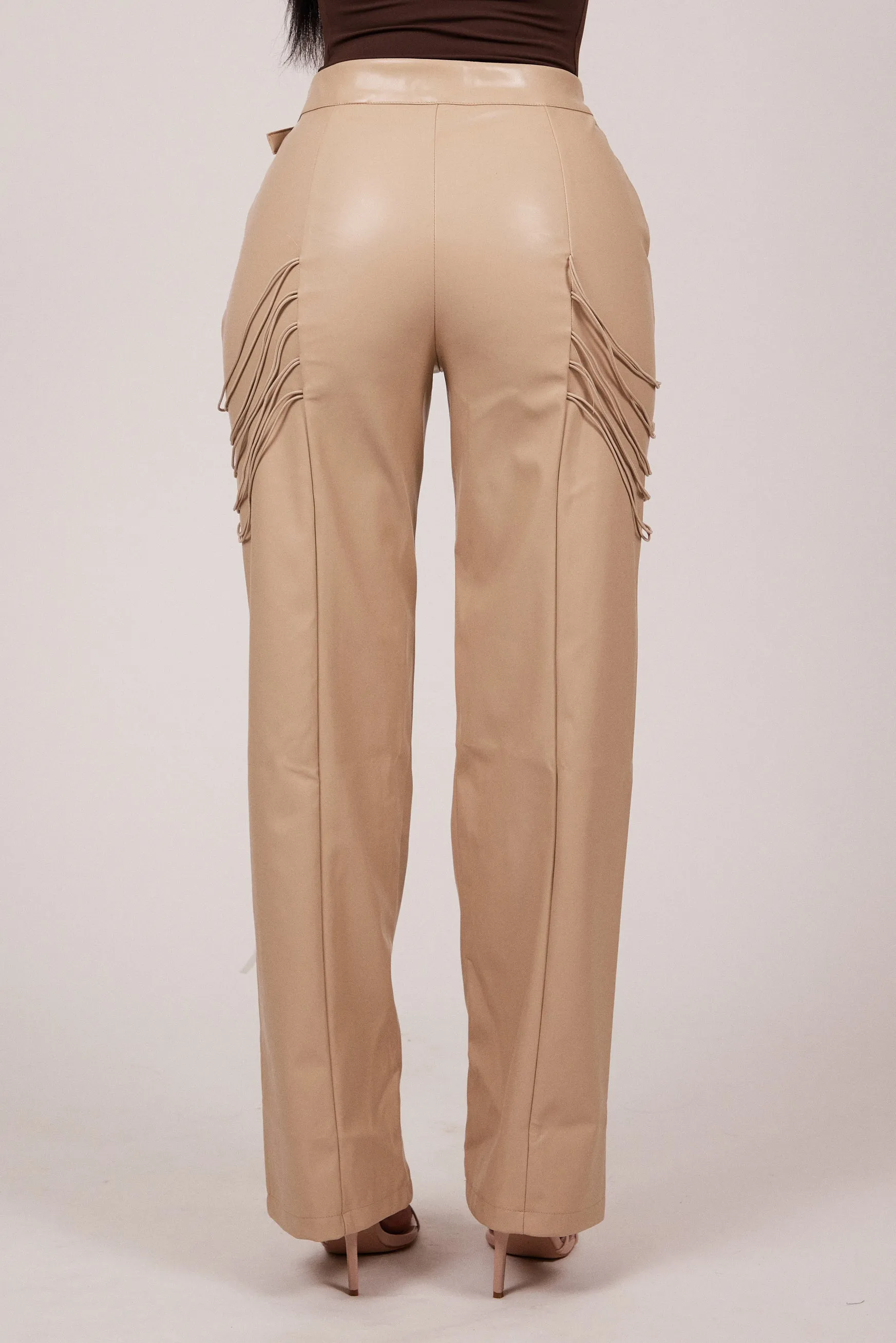 String detail leather trousers