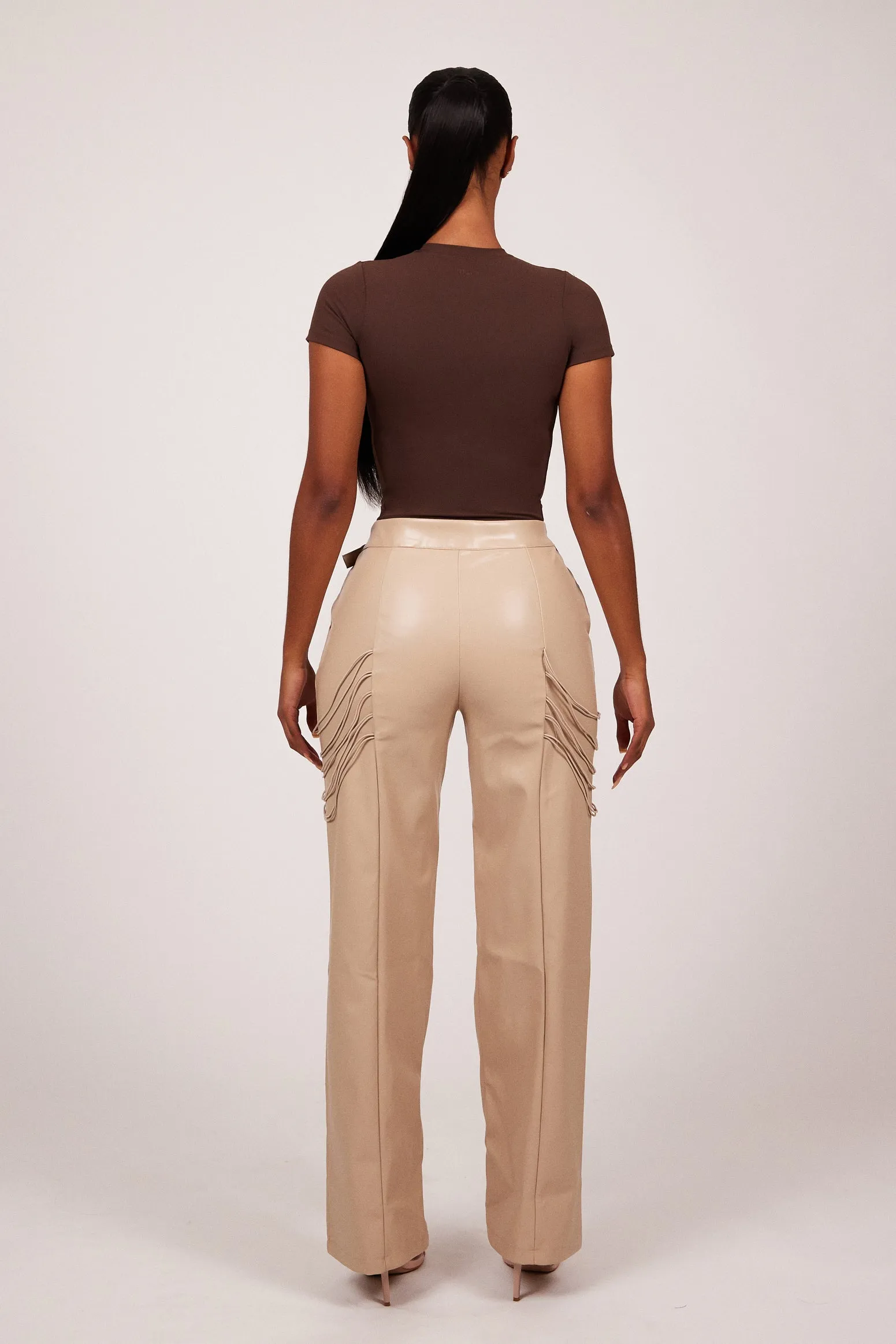 String detail leather trousers