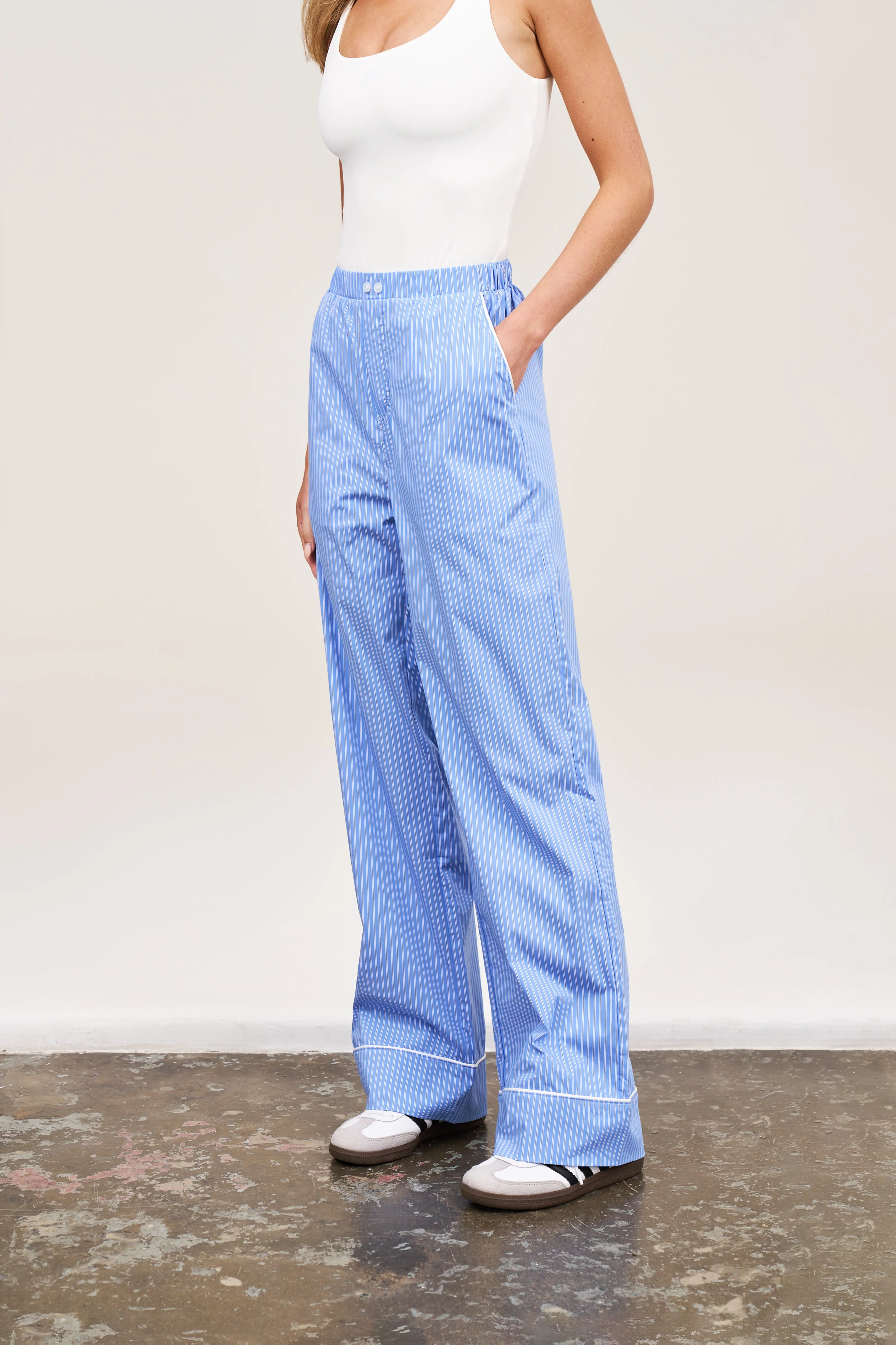 STRIPE PIPED EMBLEM TROUSERS - BLUE