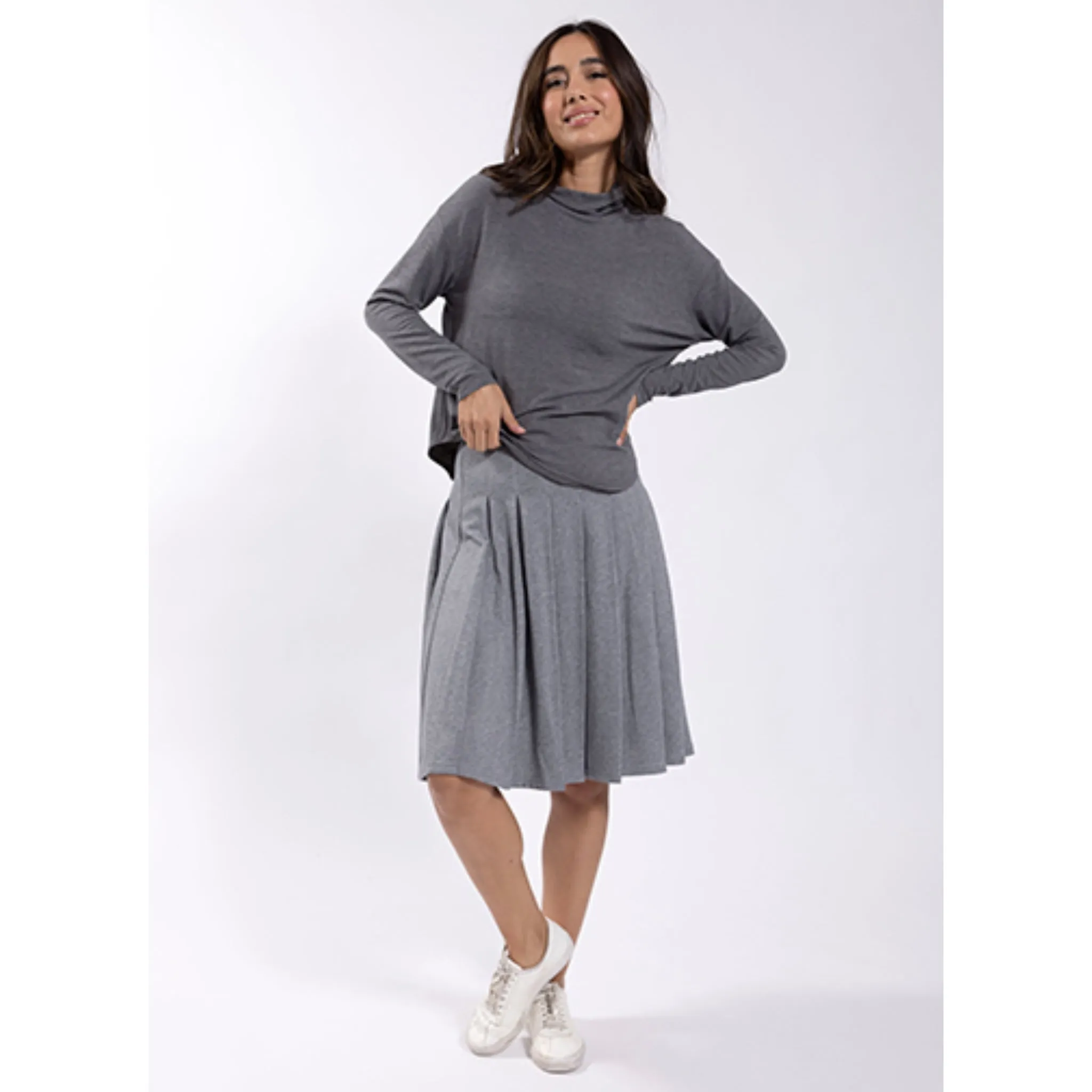 Sweatshirt Pleated Skirt Grey