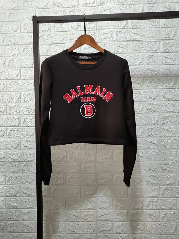 T Shirt Balmain Autumn and Winter Black Red Embroidery Pure Cotton Short Women's Sweater