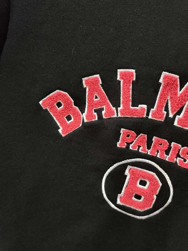 T Shirt Balmain Autumn and Winter Black Red Embroidery Pure Cotton Short Women's Sweater