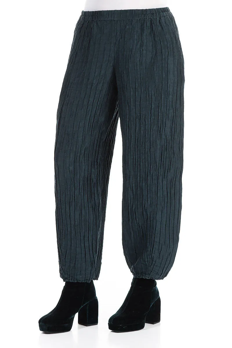 Taper Midnight Blue Crinkled Silk Linen Trousers