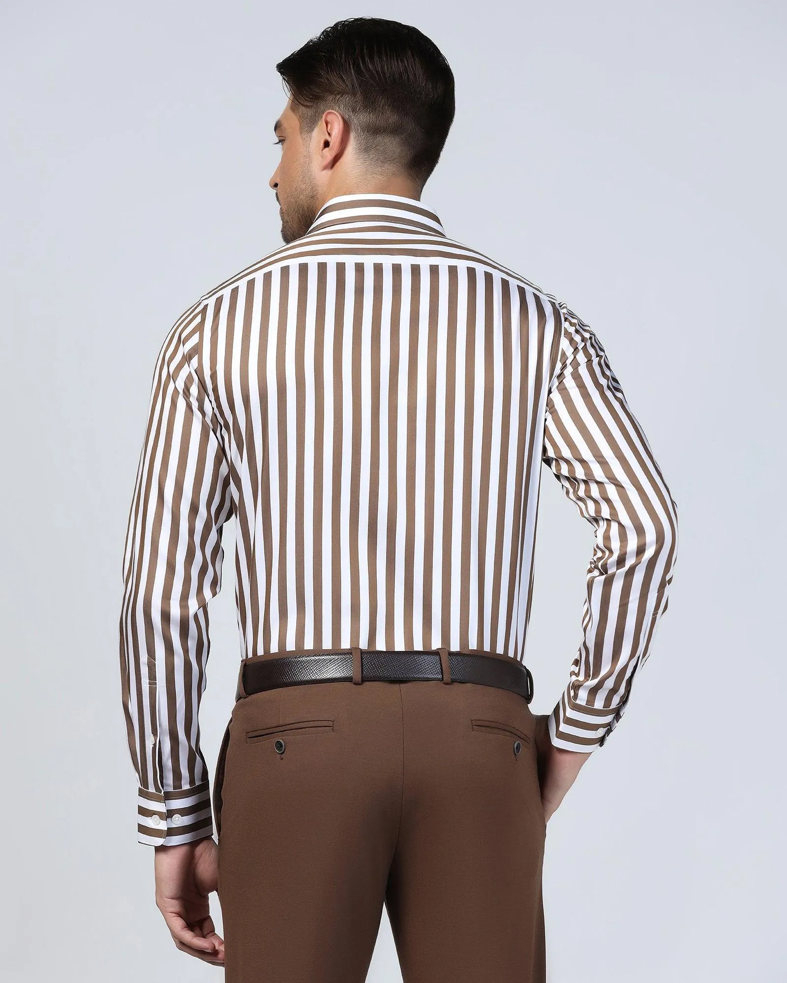 Temp Tech Formal Brown Stripe Shirt - Geneva