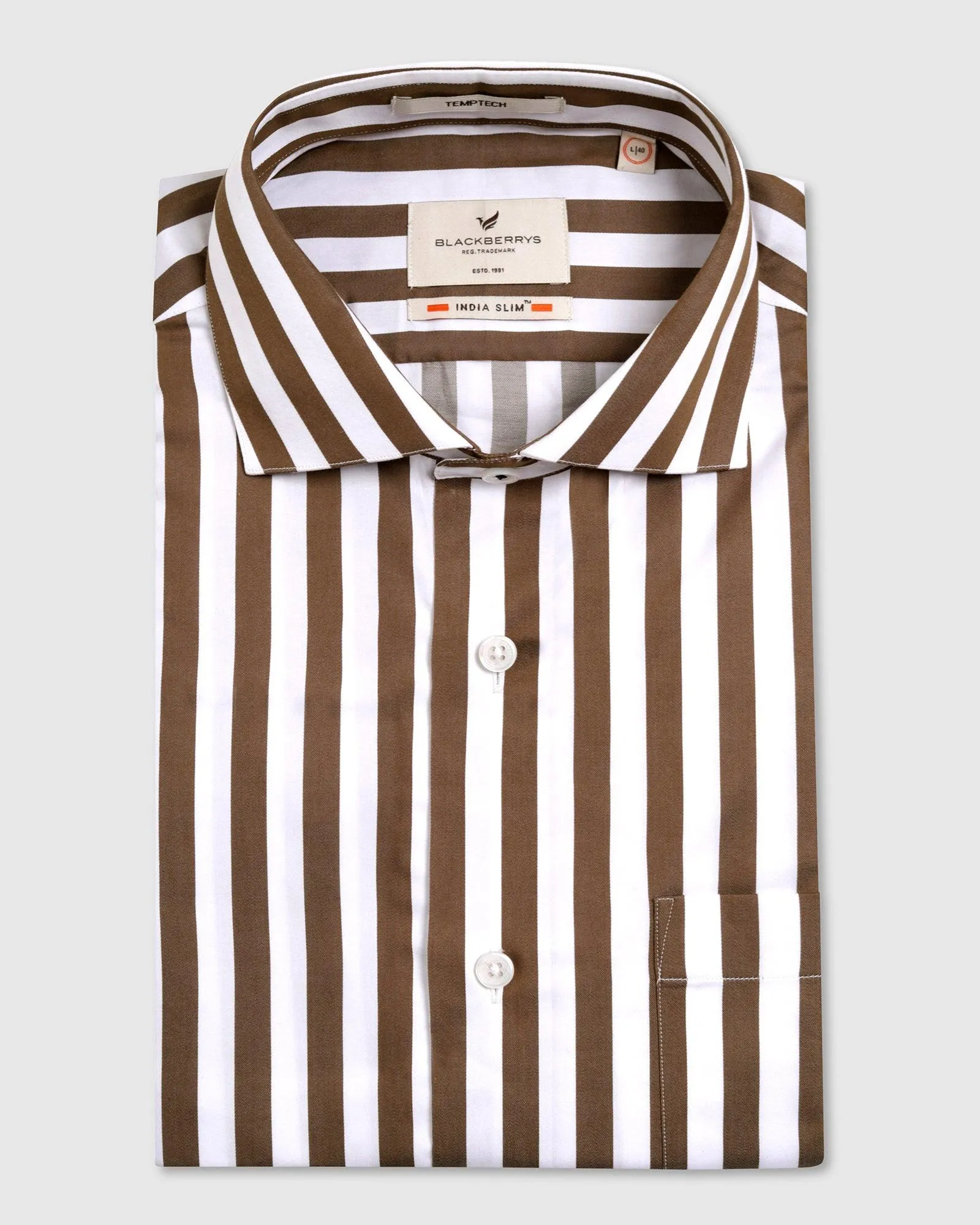 Temp Tech Formal Brown Stripe Shirt - Geneva