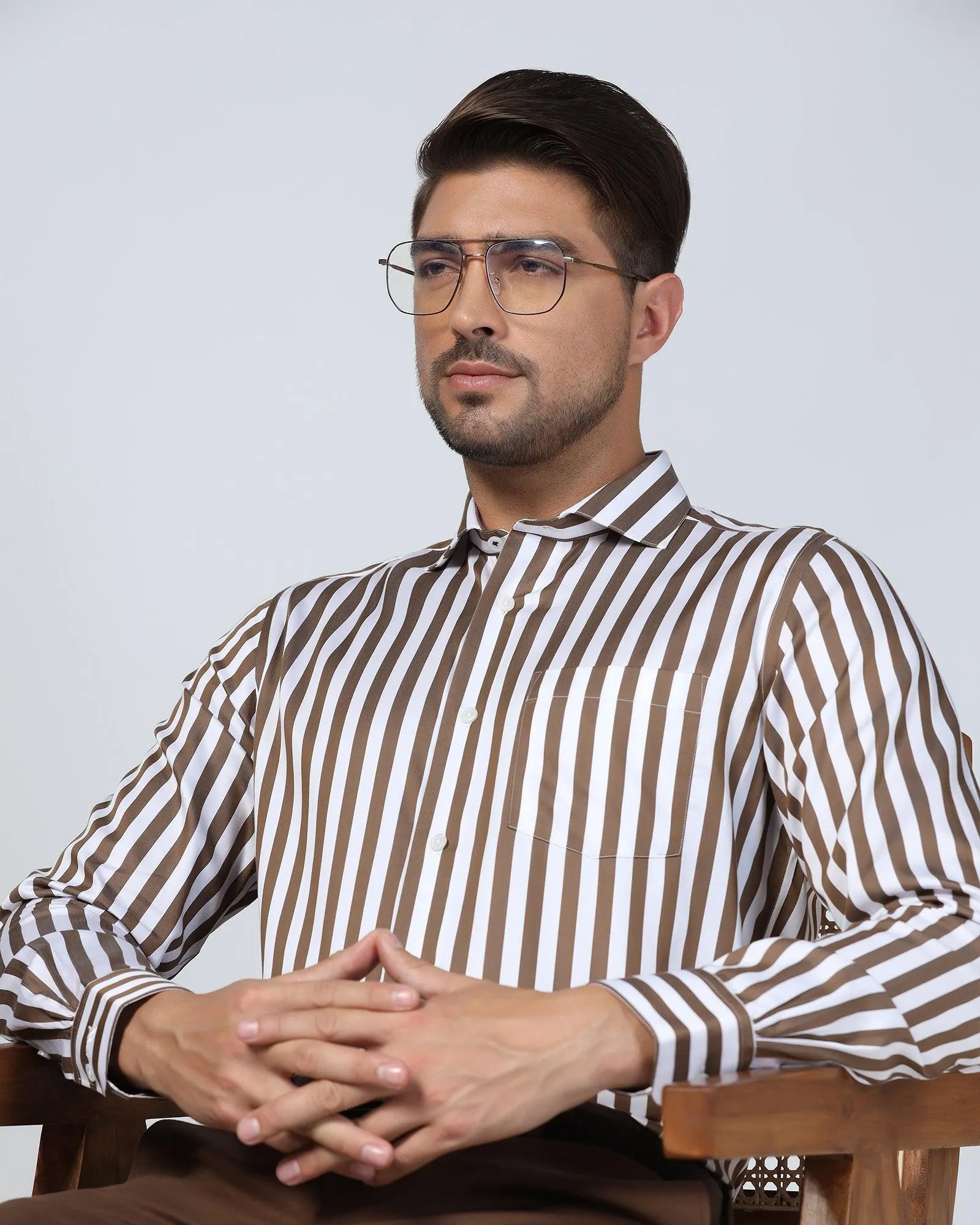 Temp Tech Formal Brown Stripe Shirt - Geneva