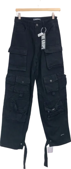 The Kript Black Cargo Trousers UK S