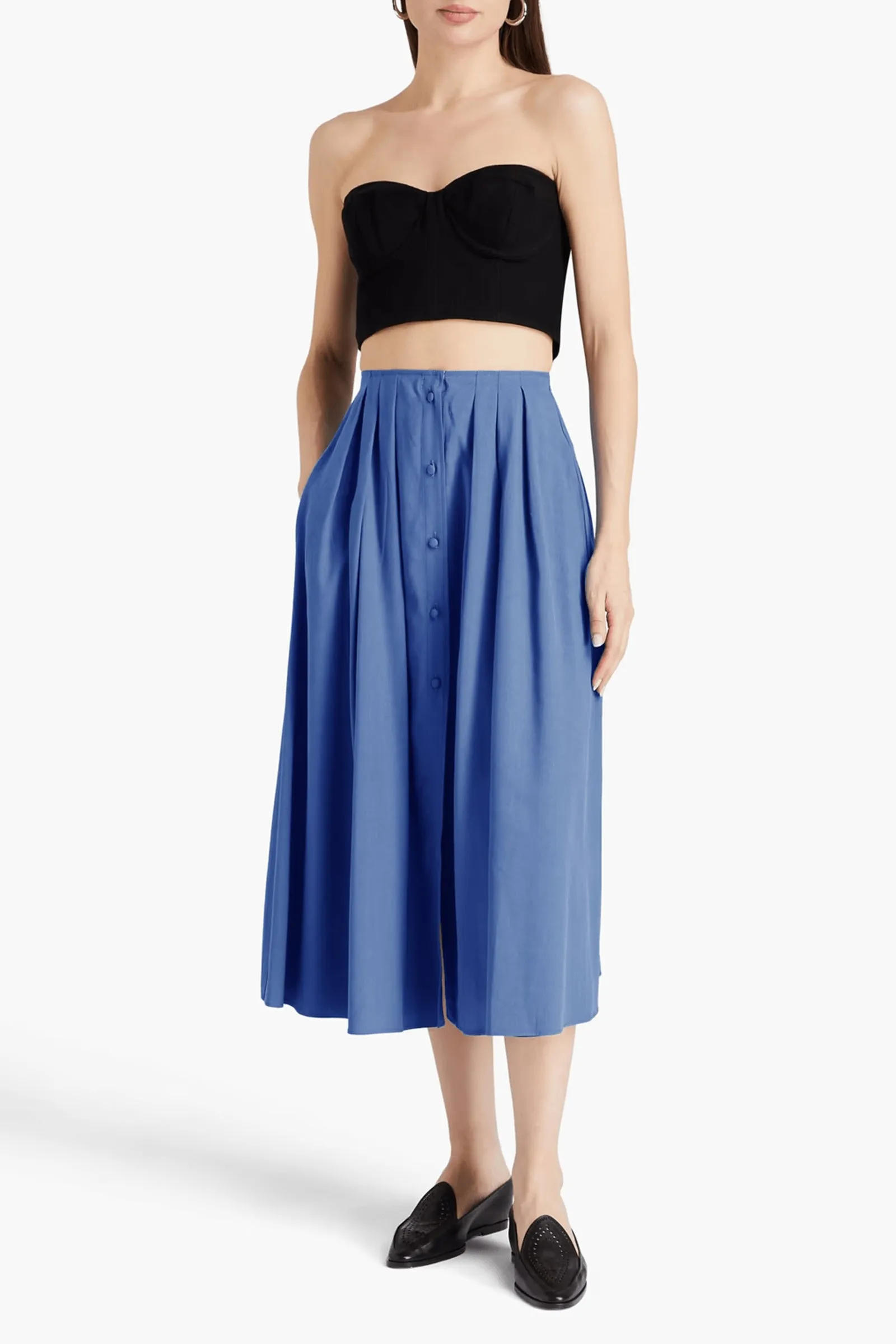 The Pleated Lyocell-blend Twill Midi Skirt