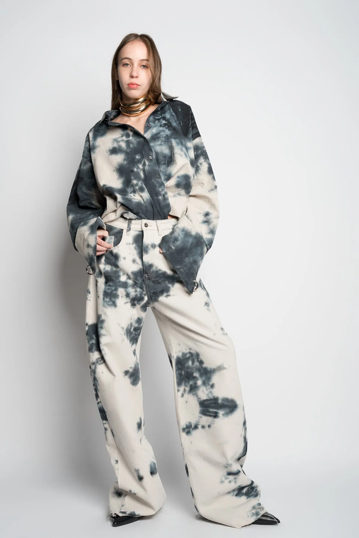 TIE DYE BLACK BOYFRIEND TROUSERS