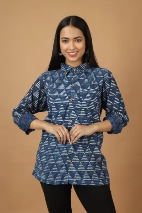 Trikona Dabu Indigo Womens Cotton Shirt