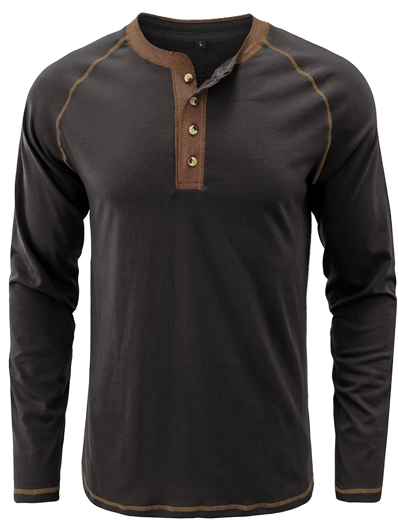 TruiGen - Heren Lange Mouw Henley Shirt met Contrasterende Stiksels en Knoopsluiting