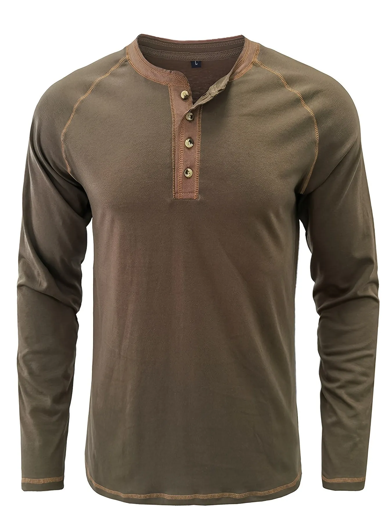 TruiGen - Heren Lange Mouw Henley Shirt met Contrasterende Stiksels en Knoopsluiting