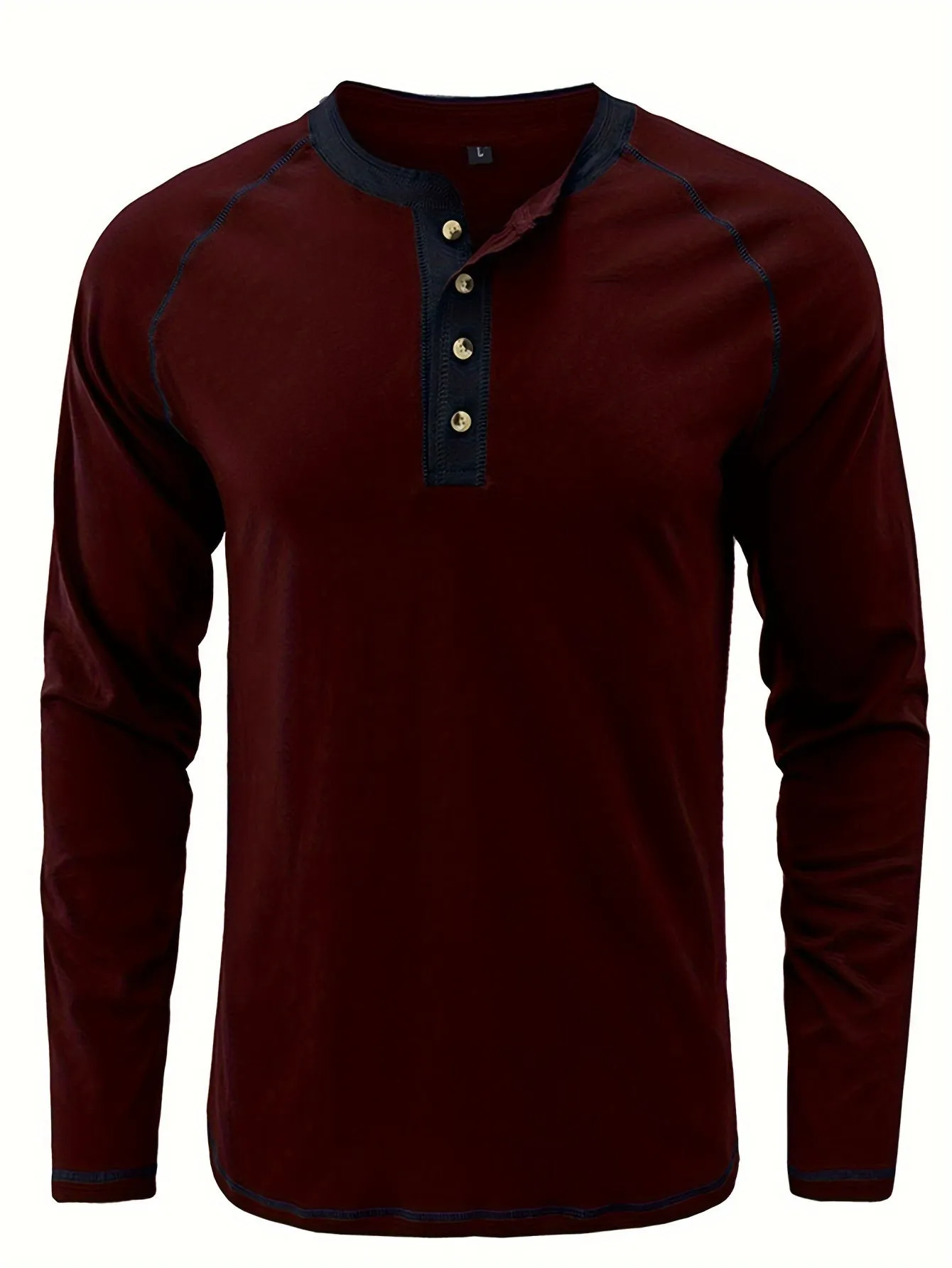 TruiGen - Heren Lange Mouw Henley Shirt met Contrasterende Stiksels en Knoopsluiting