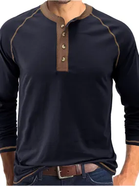 TruiGen - Heren Lange Mouw Henley Shirt met Contrasterende Stiksels en Knoopsluiting