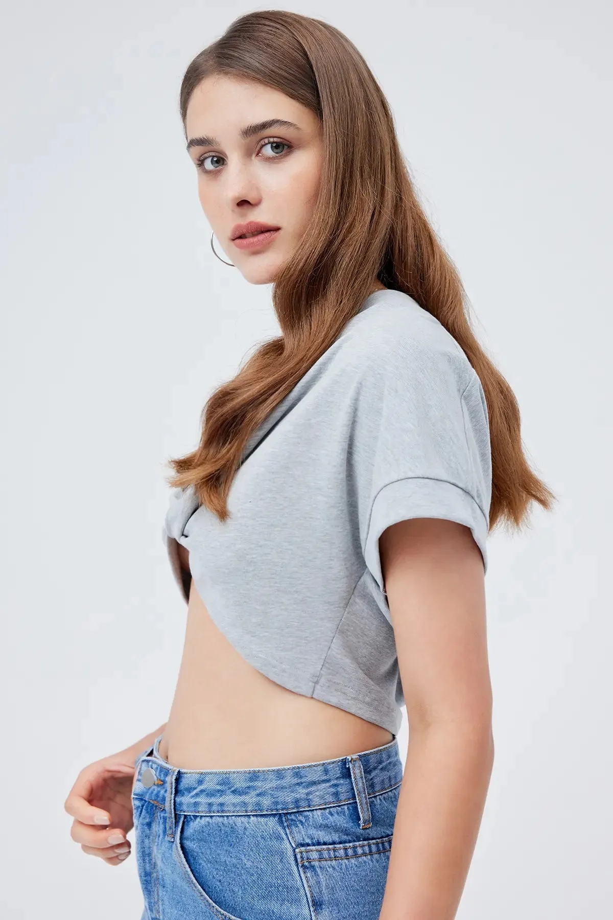 Twist V Neck Rib Crop Top