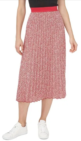 Vince Camuto Women's Red, Pink, & Ivory Pleated Elastic Waist Midi Skirt