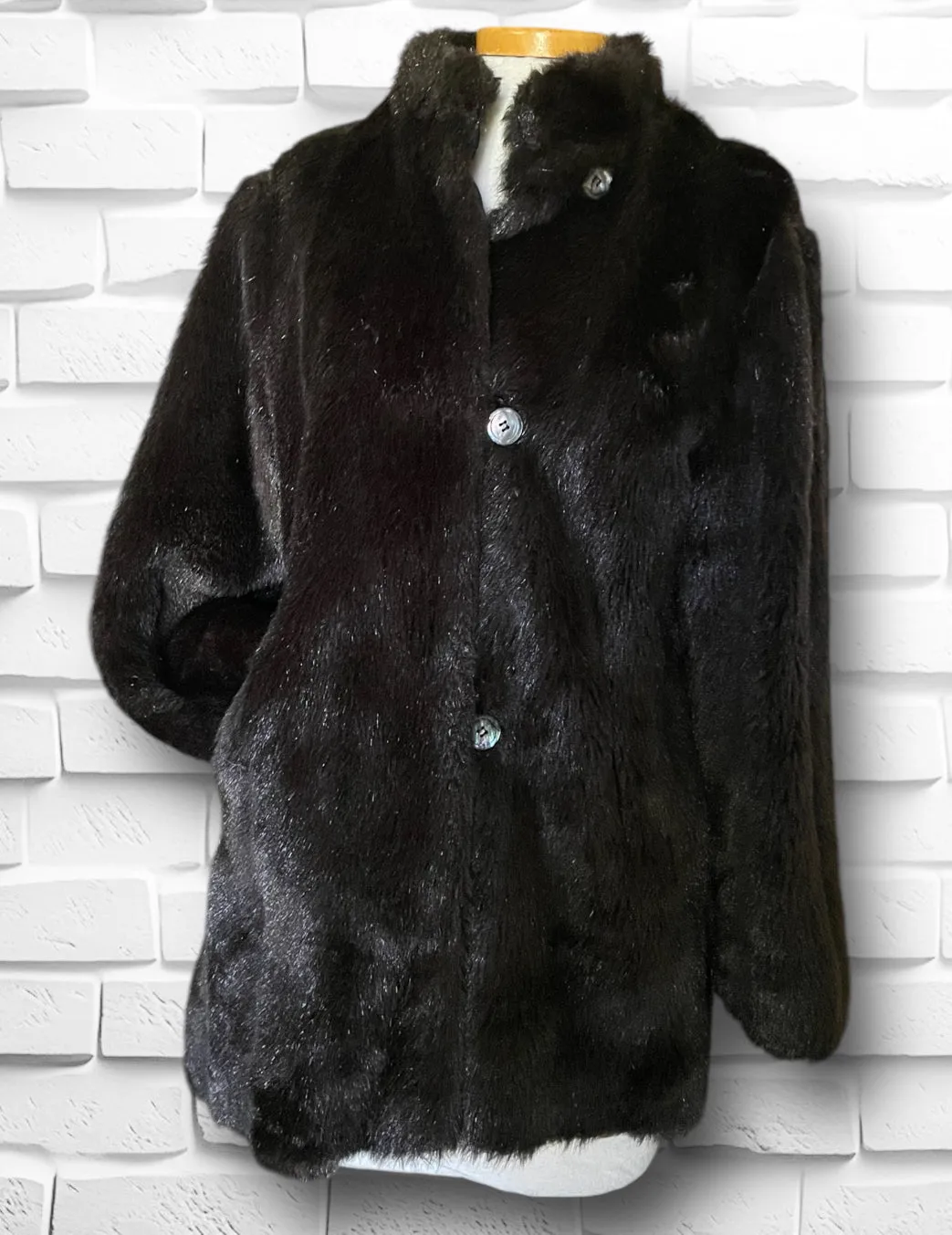 Vintage 1960’s Wiman Dark Brown Faux Fur Jacket with Abalone Buttons