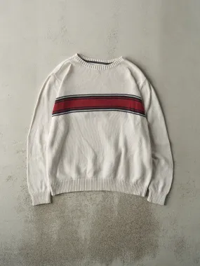 Vintage Y2K Beige & Burgundy Striped Knit (L)